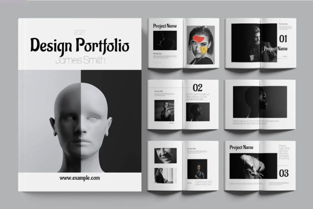 モノクロを基調とした、アーティスティックなパンフレットの制作例