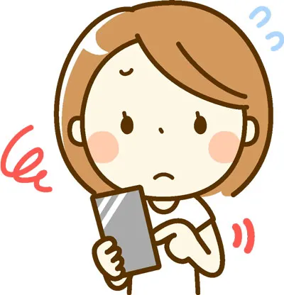 困った顔でスマホを見ている女性スタッフのイラスト